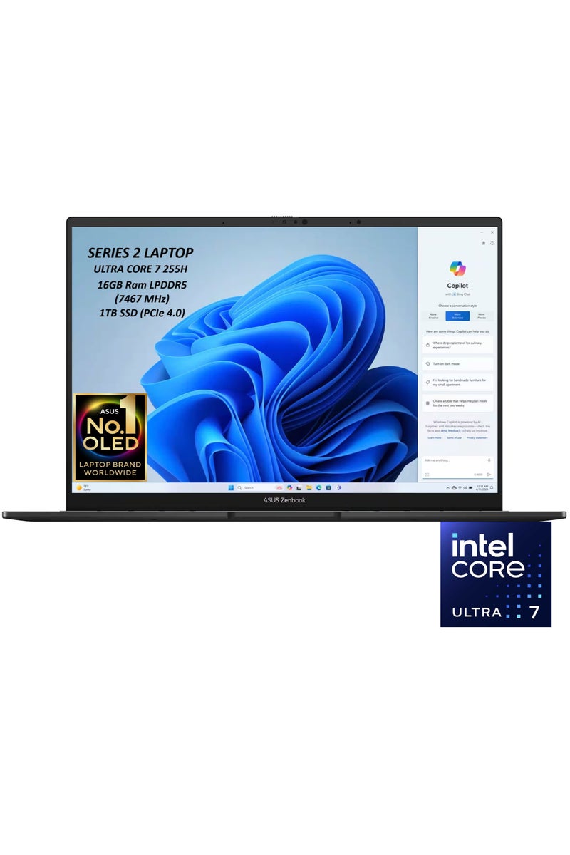 ASUS ZenBook 14 OLED Laptop With 14-Inch WUXGA Touchscreen Display, Core Ultra 7 255H Series 2 Processor/16GB RAM/1TB SSD/Intel Arc Graphics/Windows 11 Home (Upgraded) English Jasper Gray - Image 1