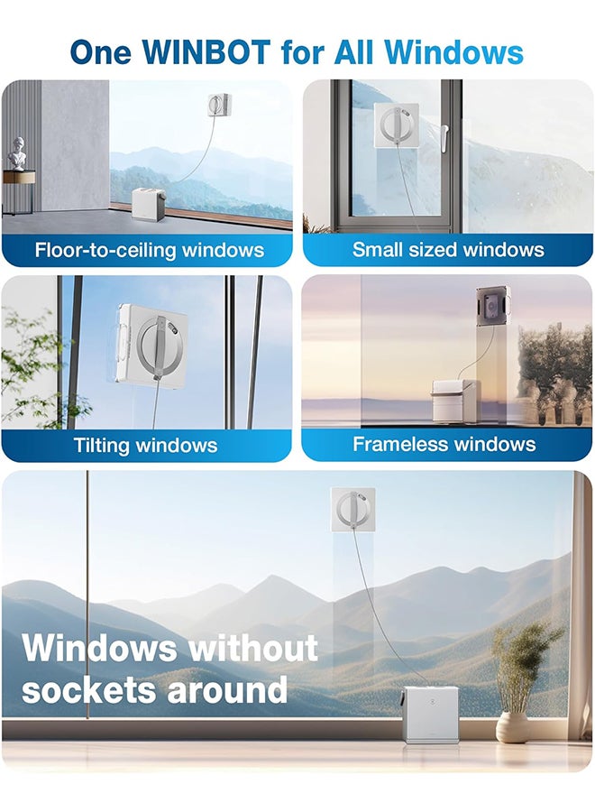 ecovacs Winbot W2 Omni Portable Window Cleaning Robot, Intelligent Cleaning with Three-Nozzle Wide-Angle Spray Technology, Win SLAM 4.0 Path Planning, Deep Edge Cleaning, 5500Pa Suction Power 126 W WG821-11 White - Image 2
