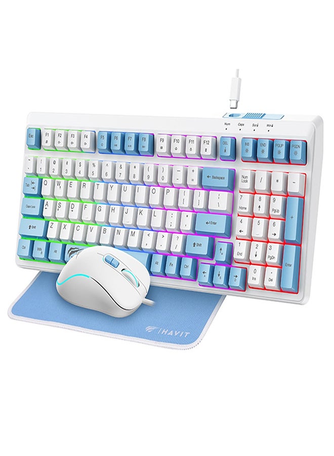 havit 3-in-1 RGB Gaming Keyboard Mouse and Mouse Pad Combo – Rainbow Backlit 99-Key Anti-Ghosting USB Type-C Keyboard (8M Keystroke Life), RGB 7-Button Gaming Mouse with Adjustable DPI (1200-3600), and Smooth Multi-Spandex Mouse Pad – Durable ABS Build, Ergonomic Design, Plug & Play for PC/Laptop - Image 1