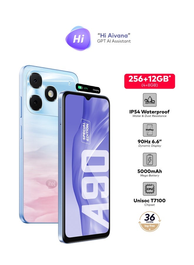 إيتيل A90 إصدار خاص ثنائي الشريحة أزرق أروارا 4+8 جيجابايت رام 256 جيجابايت 4G - نسخة الشرق الأوسط - Image 2