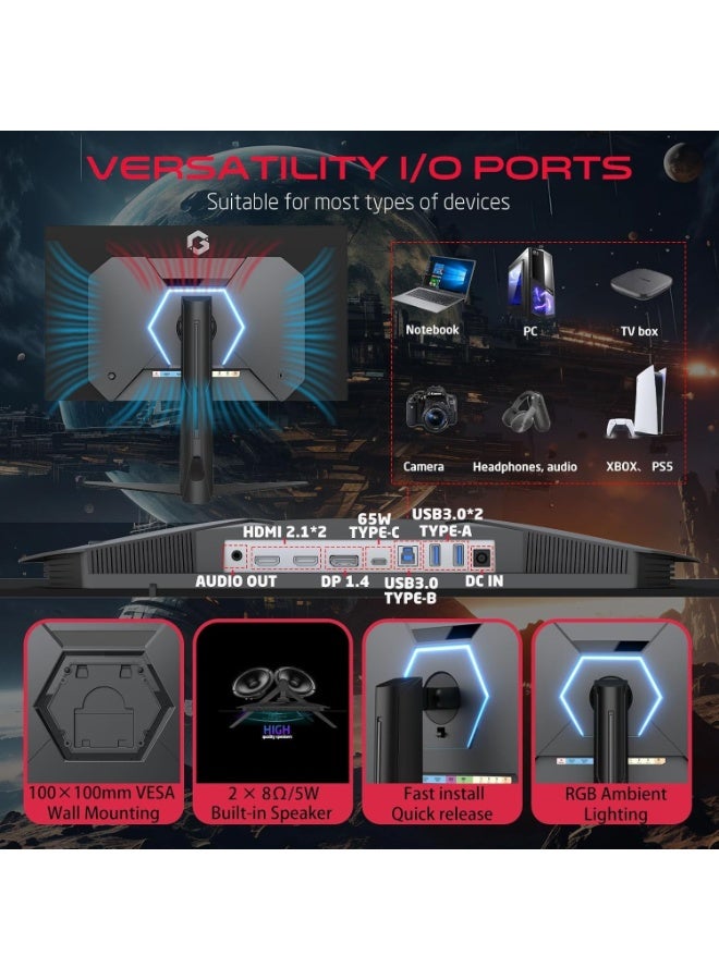 GAMEON 27″ OLED QHD Gaming Monitor – 240 Hz, 0.03 ms, HDMI 2.1, DP 1.4, USB-C 65 W, HDR10, FreeSync, G-Sync, 10-Bit, 98.5% DCI-P3, KVM, RGB, Adjustable Stand Black - Image 2