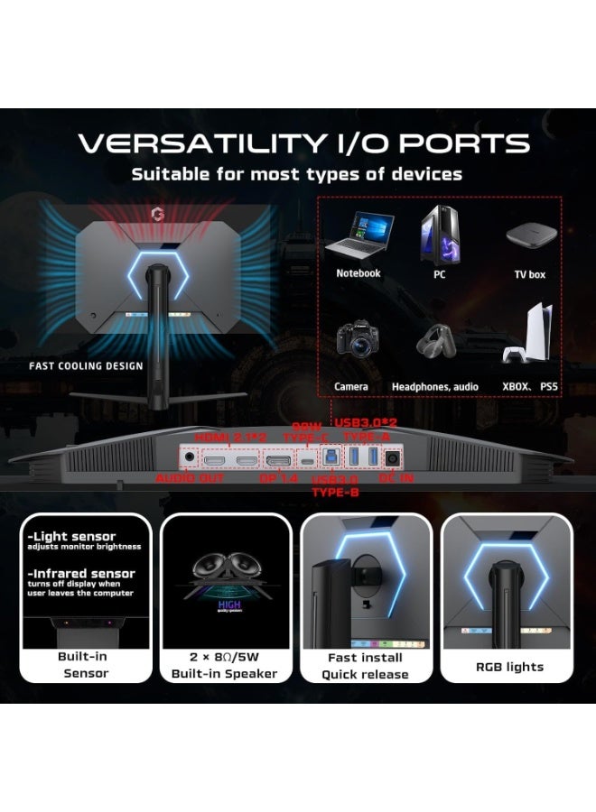 GAMEON 32″ OLED Gaming Monitor, 4K 240Hz / FHD 480Hz, 0.03ms, HDMI 2.1, DP 1.4, USB-C 90W, HDR10, FreeSync, G-Sync, 10-Bit, 98.5% DCI-P3, KVM, RGB, Adjustable Stand black - Image 2