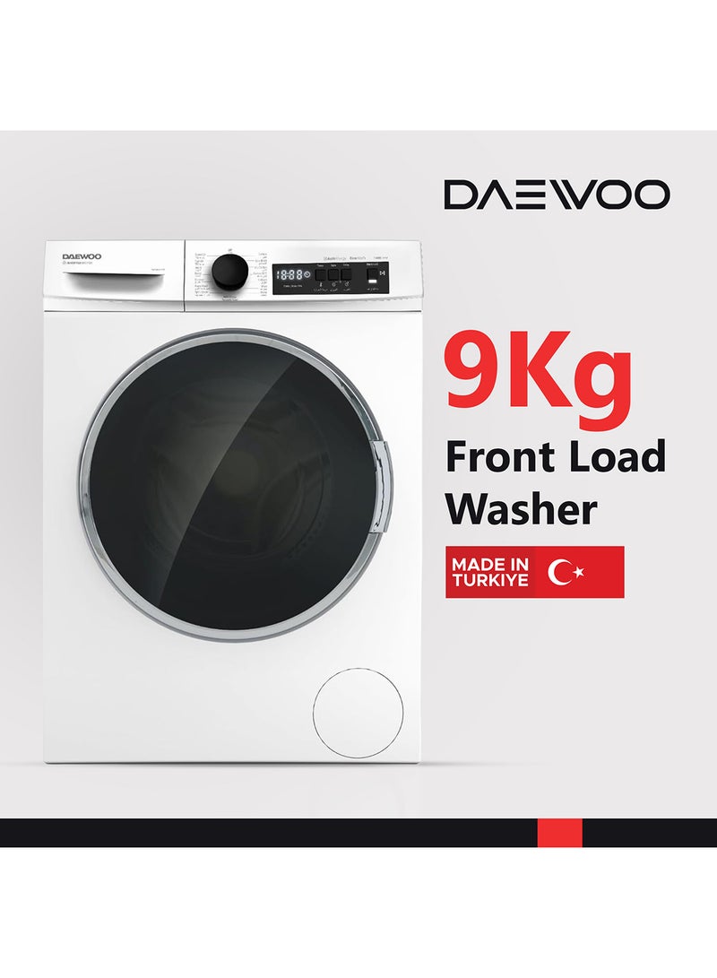 DAEWOO 9Kg Front Load Washing Machine With Lunar Dial, 1400 Rpm, Bldc Inverter Motor, Fully Automatic Washer With Wide Door, Digital Led Display, Child Lock, Steam Care, Quick Wash, 9 kg DWD-9W1412IT white - Image 2