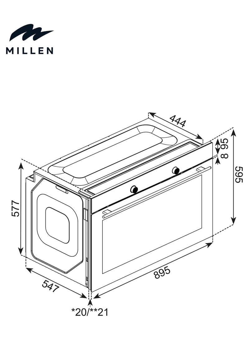 ميلين فرن غاز مدمج ميلين 90 سم، 120 لتر - ضمان 3 سنوات، زجاج ثلاثي الطبقات مع زجاج داخلي منخفض الانبعاثات - Image 2