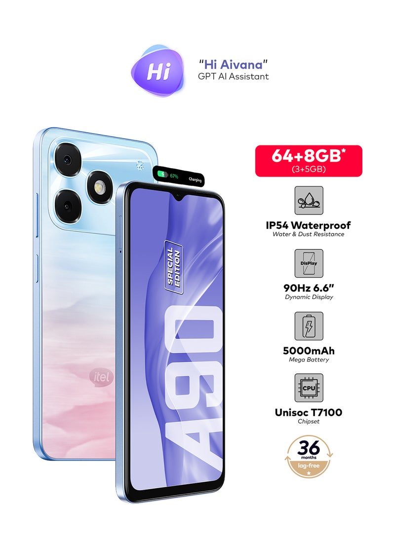 ITEL A90 Special Edition Arora Blue 3+5GB RAM 64 GB 4G - Middle East Version - Image 2
