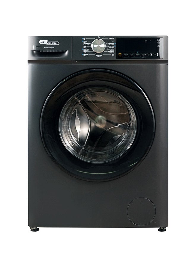 سوبر جنرال غسالة ملابس أمامية سوبر جنرال 8 كجم مع غسيل سريع، 15 برنامج، غسيل بلمسة واحدة، بخار، قفل للأطفال، داكن إنوكس، SGW8450HDS - Image 2