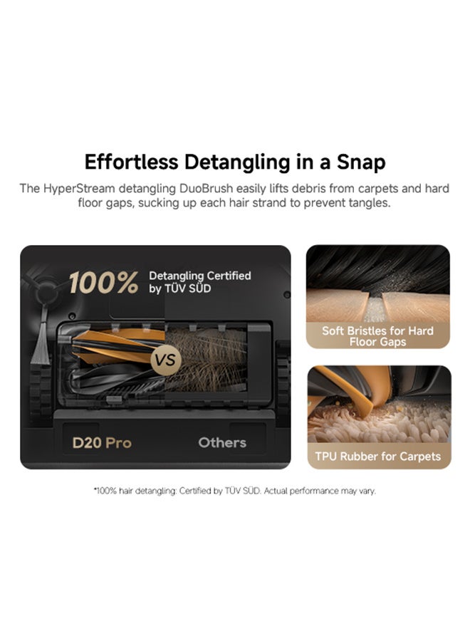 دريم روبوت مكنسة دريمي D20، قوة شفط 13,000Pa، فرشاة مزدوجة لشعر الحيوانات الأليفة، نظام ملاحة LDS، مكنسة وممسحة 2 في 1، للأرضيات الصلبة والسجاد، بطارية 5,200mAh، تحكم عبر التطبيق والصوت - Image 3