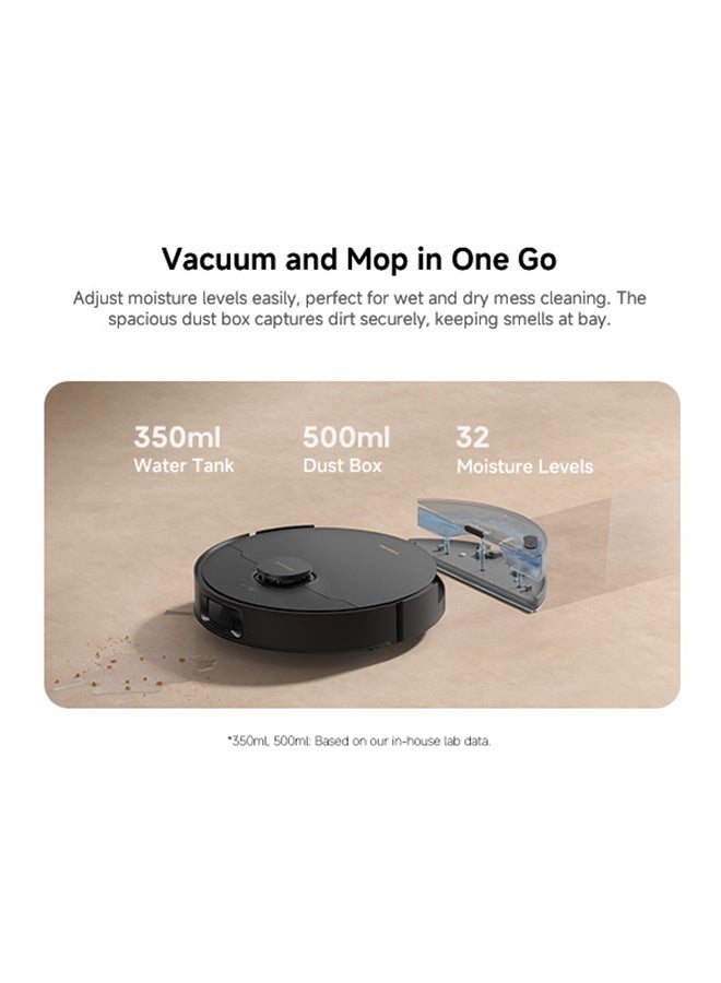 دريم روبوت مكنسة دريم D20 بلس، شفط 13,000Pa، فرشاة مزدوجة لتجنب تشابك الشعر، كيس غبار سعة 5 لتر لمدة 150 يوم، نظام ملاحة LDS، مكنسة وممسحة 2 في 1، بطارية 5,200mAh، ضمان لمدة سنتين، أسود - Image 5