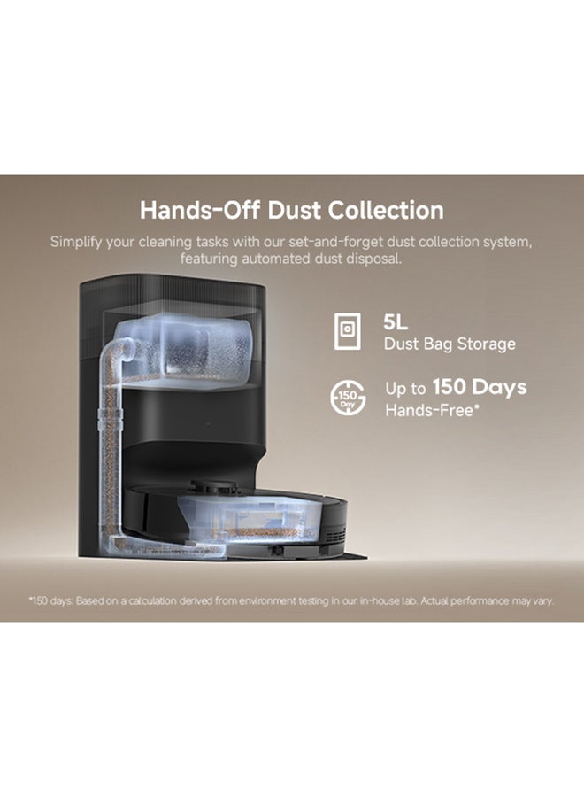 دريم روبوت مكنسة دريم D20 بلس، شفط 13,000Pa، فرشاة مزدوجة لتجنب تشابك الشعر، كيس غبار سعة 5 لتر لمدة 150 يوم، نظام ملاحة LDS، مكنسة وممسحة 2 في 1، بطارية 5,200mAh، ضمان لمدة سنتين، أسود - Image 2
