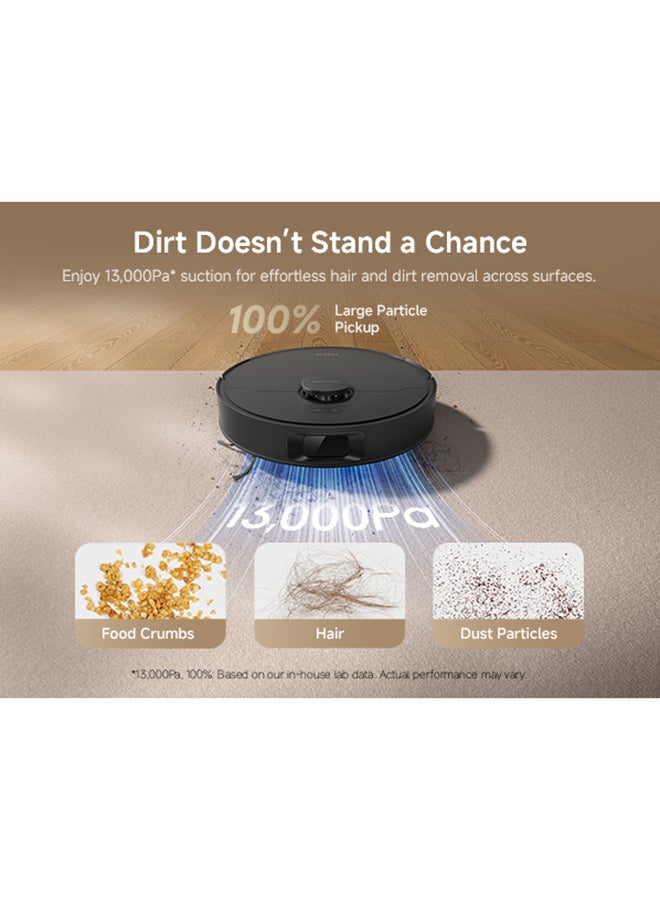 دريم مكنسة روبوت دريمي D20، قوة شفط 13,000Pa، فرشاة مزدوجة لتجنب تشابك الشعر، نظام ملاحة LDS، مكنسة وممسحة 2 في 1، بطارية 5,200mAh تدوم حتى 285 دقيقة، ضمان لمدة سنتين، أسود - Image 2