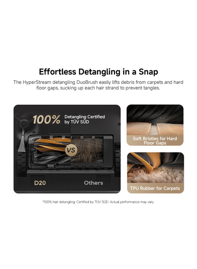 دريم مكنسة روبوت دريمي D20، قوة شفط 13,000Pa، فرشاة مزدوجة لتجنب تشابك الشعر، نظام ملاحة LDS، مكنسة وممسحة 2 في 1، بطارية 5,200mAh تدوم حتى 285 دقيقة، ضمان لمدة سنتين، أسود - Image 3