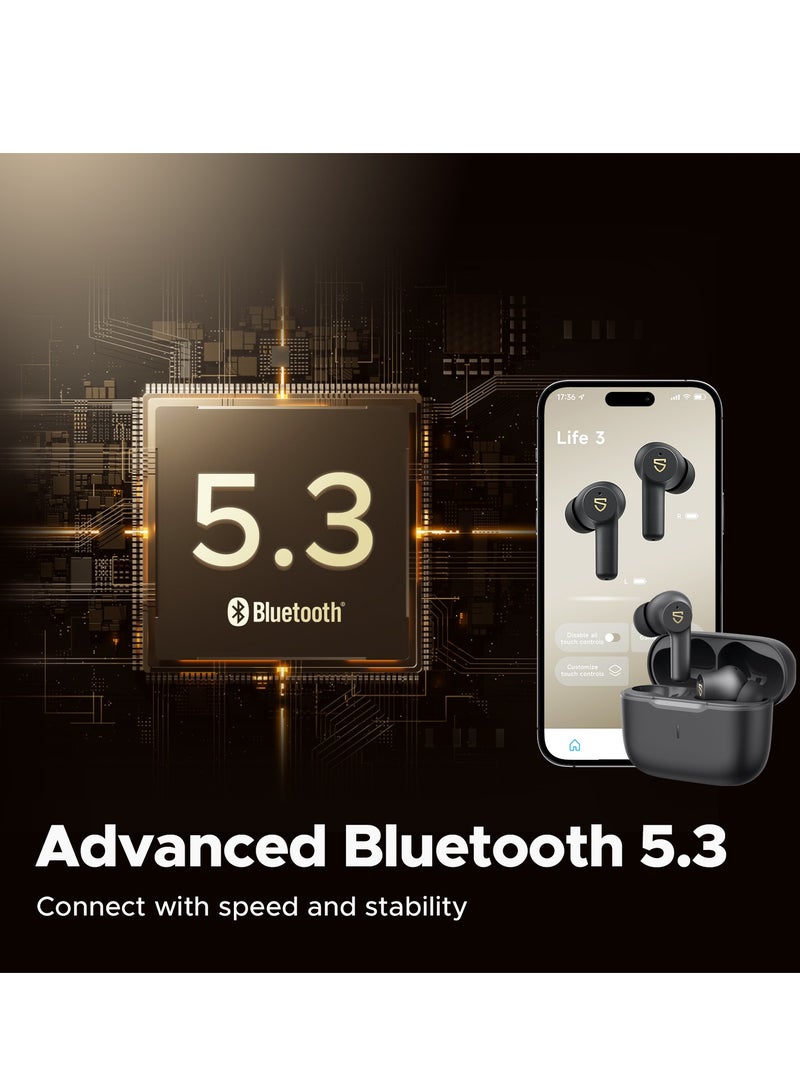 SoundPEATS Life3 Wireless Earbuds, Bluetooth 5.3 with 10mm Driver, Dual MIC Noise Cancelling Headphones, PeatsAudio APP Control&Multipoint Connection Bluetooth Earphones, 20H Playtime, Game Mode black - Image 5