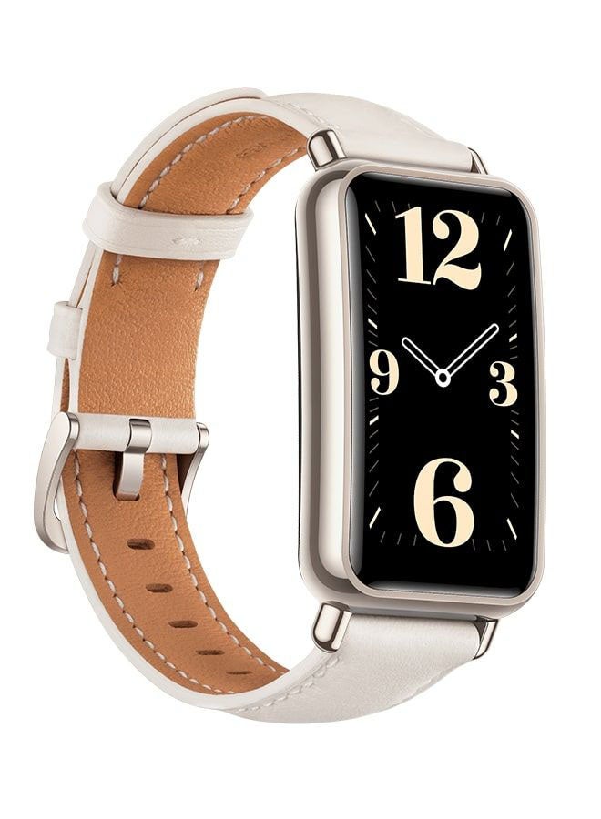 هواوي Renewed - Watch Fit Mini Light Gold Aluminum Case With Leather Strap Frosty White - Image 5