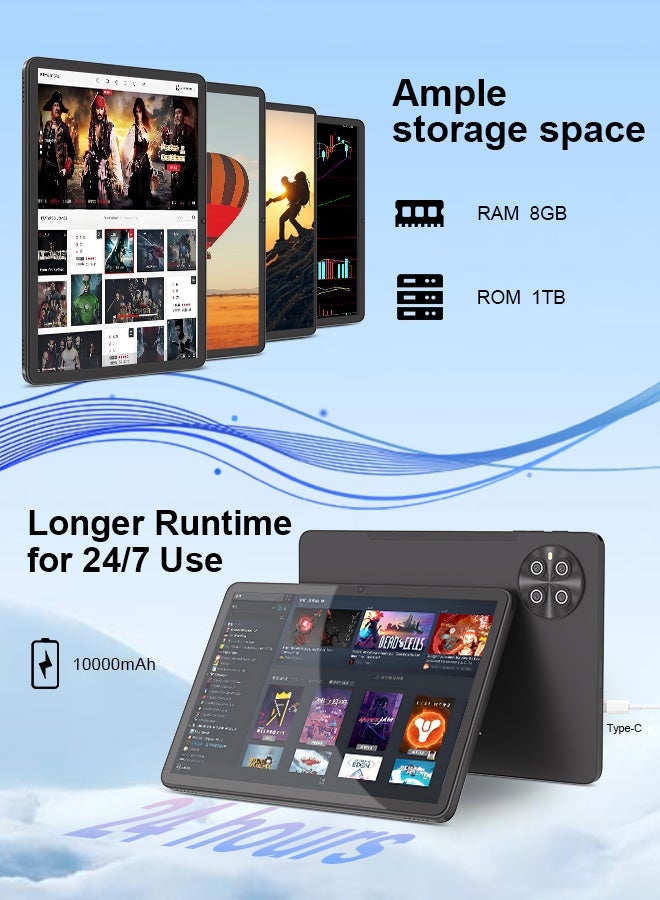 سي آيديا 10.1 Inches Tablet, Newest 5G Android Tablet  RAM 8GB ROM 1TB with Dual SIM,10000mAh Battery With Bluetooth Keyboard, Mouse and Pen CM8800plus-black - Image 3