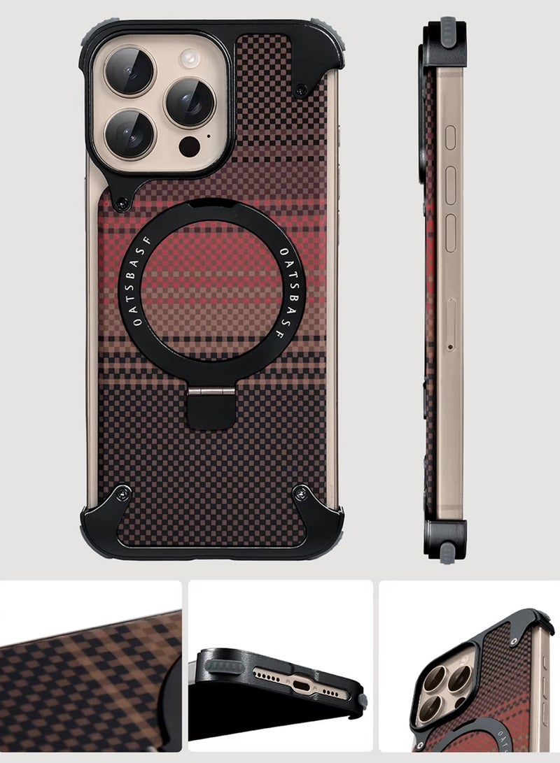 MARGOUN Case Cover for iPhone 16 Pro Max, Magnetic Ring Stand, Carbon Fiber Texture, Shockproof Armor, MagSafe Compatible Brown-1 - Image 4