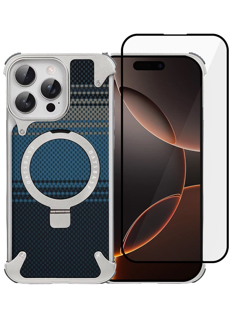 MARGOUN 2Packs Case Cover for iPhone 16 Pro Max, Magnetic Ring Stand, Carbon Fiber Texture, Shockproof Armor, MagSafe Compatible With Screen Protector Blue-2 - Image 2