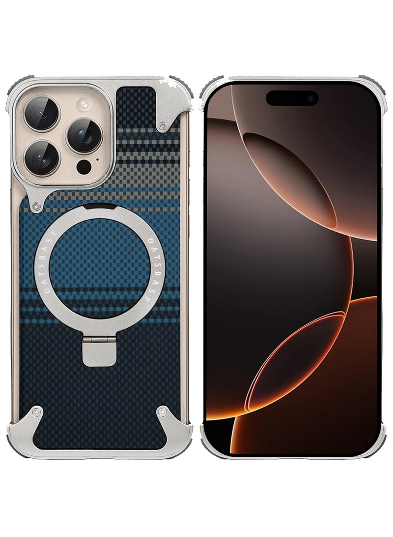 MARGOUN 2Packs Case Cover for iPhone 16 Pro Max, Magnetic Ring Stand, Carbon Fiber Texture, Shockproof Armor, MagSafe Compatible With Screen Protector Blue-2 - Image 5