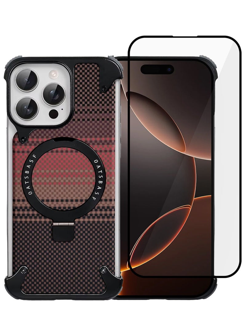 MARGOUN 2Packs Case Cover for iPhone 16 Pro Max, Magnetic Ring Stand, Carbon Fiber Texture, Shockproof Armor, MagSafe Compatible With Screen Protector Brown-2 - Image 2