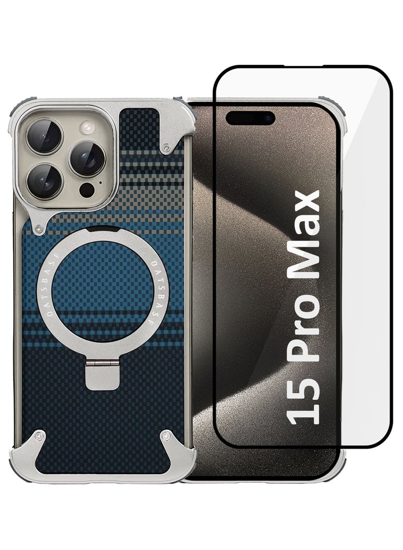 MARGOUN 2Packs Case Cover for iPhone 15 Pro Max, Magnetic Ring Stand, Carbon Fiber Texture, Shockproof Armor, MagSafe Compatible With Screen Protector Blue-2 - Image 1