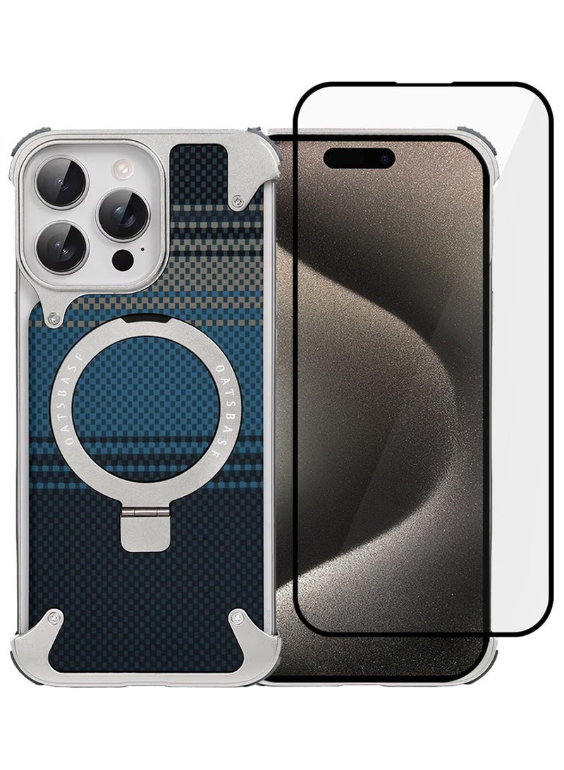 MARGOUN 2Packs Case Cover for iPhone 15 Pro Max, Magnetic Ring Stand, Carbon Fiber Texture, Shockproof Armor, MagSafe Compatible With Screen Protector Blue-2 - Image 2