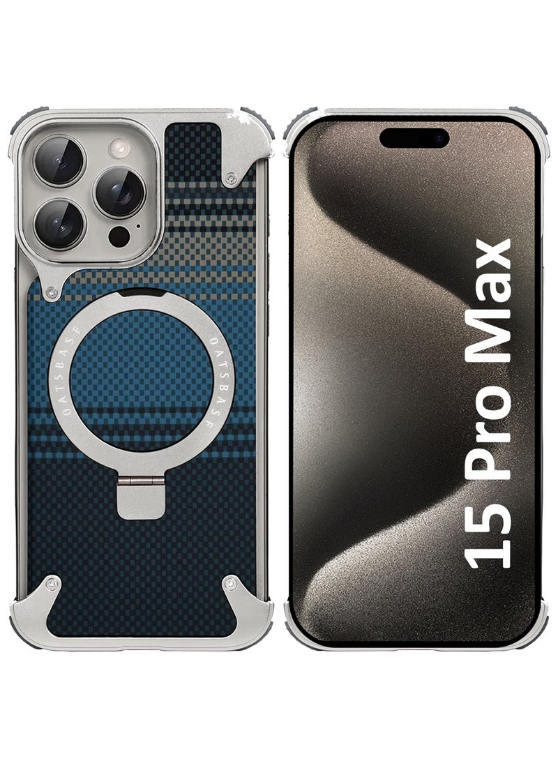 مارجون Case Cover For iPhone 15 Pro Max, Magnetic Ring Stand, Carbon Fiber Texture, Shockproof Armor, MagSafe Compatible Blue-1 - Image 1