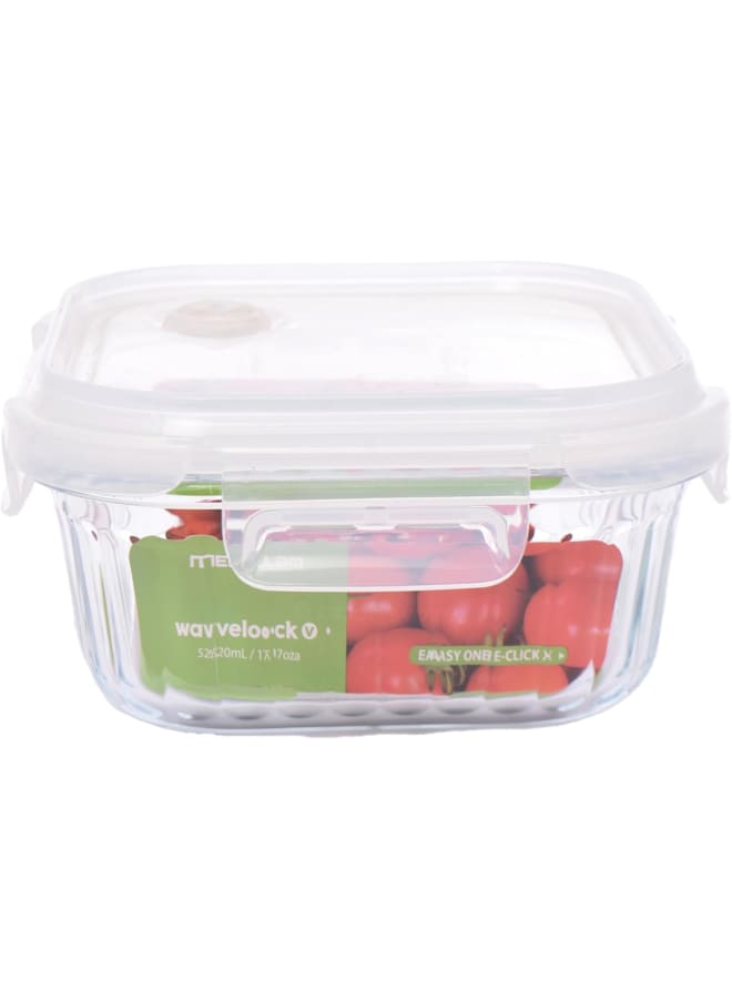 نيو فلام Neoflam Wavelock Glass Food Storage – Square clear 520ml - Image 1