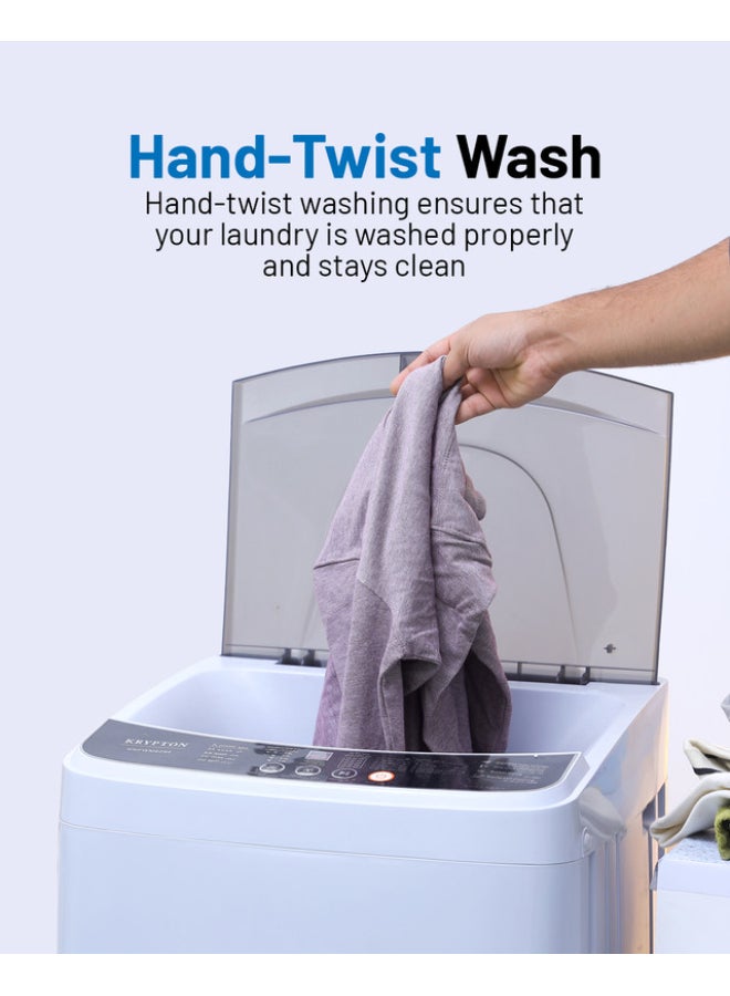 كريبتون غسالة ملابس أوتوماتيكية بالكامل سعة 6 كجم | تحميل علوي مزودة بمروحة كبيرة، شاشة رقمية، مضادة للاهتزاز والضوضاء، قفل للأطفال، وظيفة تجفيف الهواء، تحكم تلقائي في عدم التوازن - ضمان سنة واحدة KNFWM6294 أبيض - Image 4