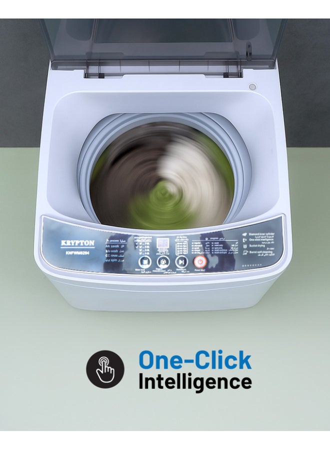 كريبتون غسالة ملابس أوتوماتيكية بالكامل سعة 6 كجم | تحميل علوي مزودة بمروحة كبيرة، شاشة رقمية، مضادة للاهتزاز والضوضاء، قفل للأطفال، وظيفة تجفيف الهواء، تحكم تلقائي في عدم التوازن - ضمان سنة واحدة KNFWM6294 أبيض - Image 3