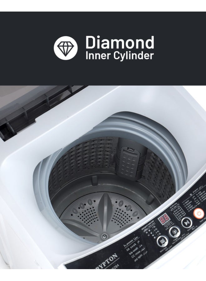 كريبتون غسالة ملابس أوتوماتيكية بالكامل سعة 6 كجم | تحميل علوي مزودة بمروحة كبيرة، شاشة رقمية، مضادة للاهتزاز والضوضاء، قفل للأطفال، وظيفة تجفيف الهواء، تحكم تلقائي في عدم التوازن - ضمان سنة واحدة KNFWM6294 أبيض - Image 2