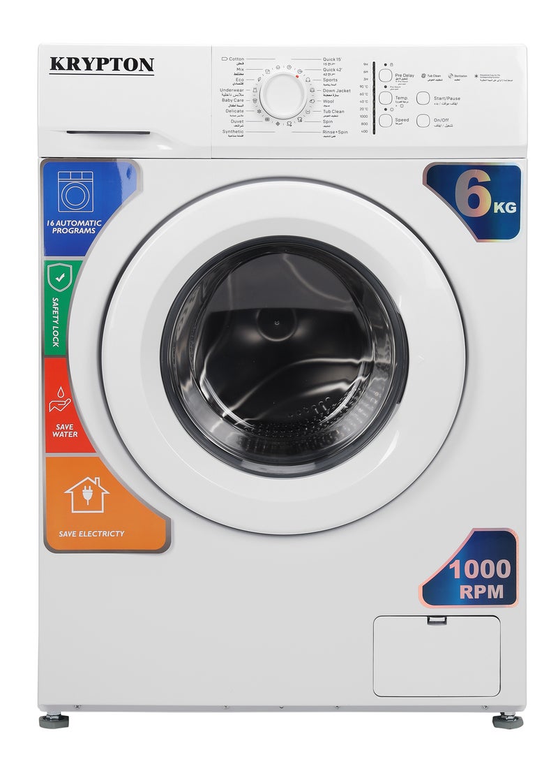 KRYPTON 6 KG Fully Automatic Washing Machine| Automatic Front Load Washing Machine, Equipped With LED Display, Baby Care 90° Hot Wash, Delicate Wash Quick 15 Washing Programs, 1 Year Warranty,6 kg 1750 W -KNFWM6342 White KNFWM6243 White - Image 1
