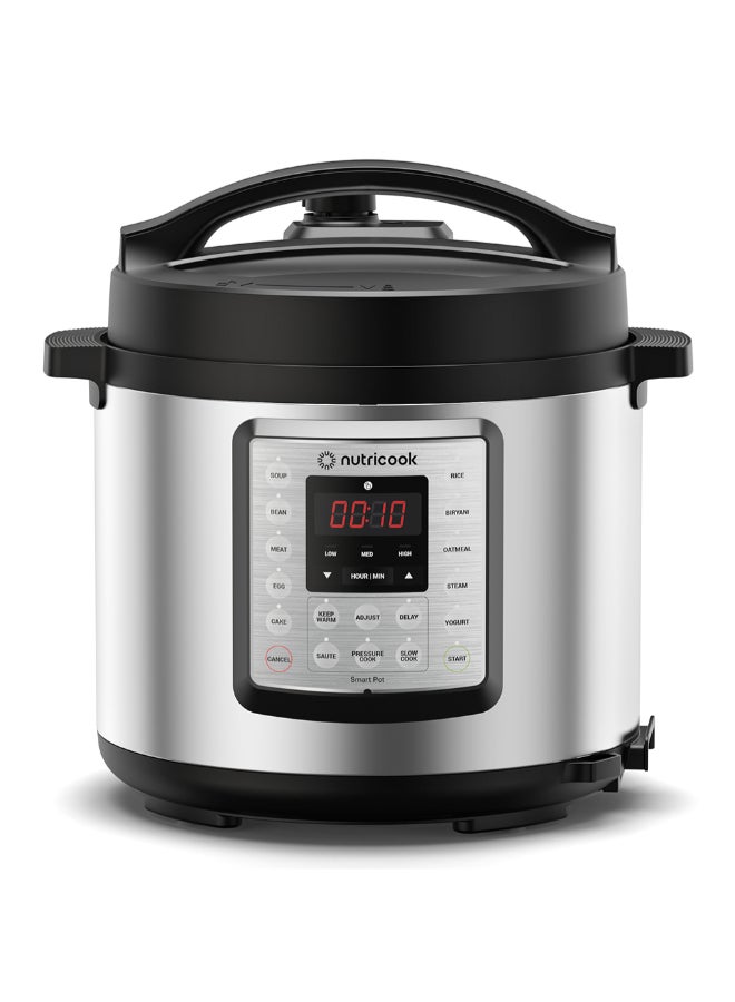 nutricook Electric Pressure Cooker, 6 Liters, Smart Pot Eko ON 1000 Watts, 9 In 1 Rice Cooker, Slow Cooker, Steamer, Sauté Pot, Yogurt Maker & More,14 Smart Programs, 2 Year Warranty, SPEK6-ON, Silver/Black 6 L 1000 W SP104 silver - Image 1