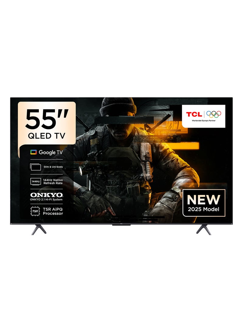 TCL Television 55 Inch Smart TV 4K QLED Colorful Quantum Crystal HDR 10+ Gaming Google TV, 144Hz Native Refresh Rate, ONKYO 2.1 Hi-Fi, Dolby Atmos, MEMC, Game Master, (2025 Model) 55P8K Black - Image 1