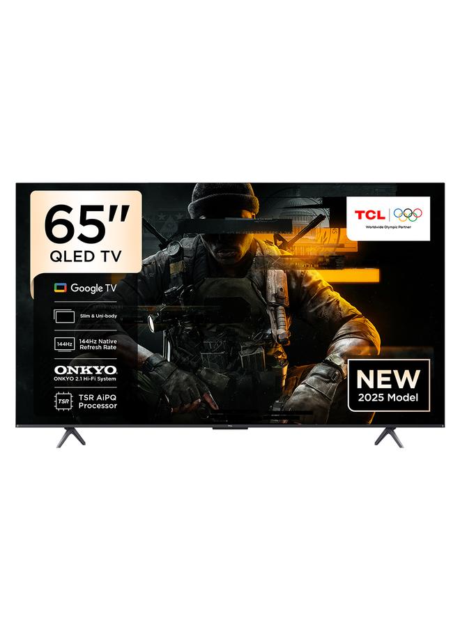 تي سي إل تلفزيون 65 بوصة سمارت TV 4K QLED ملون كريستال كوانتم HDR 10+ للألعاب Google TV، معدل تحديث أصلي 144Hz، ONKYO 2.1 هاي فاي، دولبي أتموس، MEMC، Game Master، (طراز 2025) - Image 1