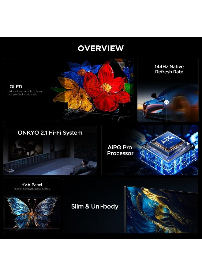 تي سي إل Television 75 Inch Smart TV 4K QLED Colorful Quantum Crystal HDR 10+ Gaming Google TV, 144Hz Native Refresh Rate, ONKYO 2.1 Hi-Fi, Dolby Atmos, MEMC, Game Master, (2025 Model) 75P8K Black - Image 2
