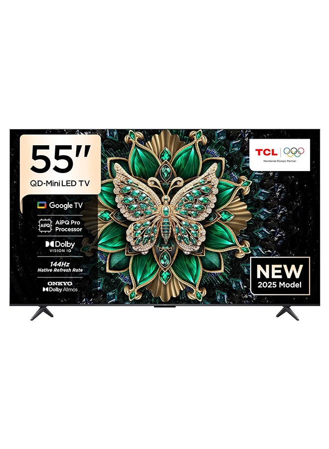 تي سي إل Television 55 Inch Smart TV 4K QD-Mini LED Colorful Quantum Crystal HDR 10+ Gaming Google TV, 144Hz Native Refresh Rate, ONKYO 2.1 Hi-Fi, Dolby Atmos, AI Mode, (2025 Model) 55C6K Black - Image 1