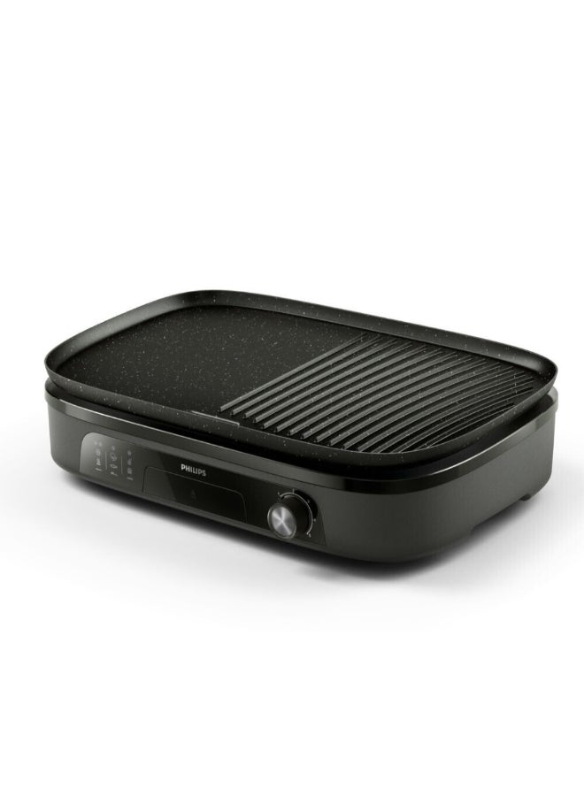 Philips Table Grill,2400 W,Adjustable Temperature,1250 Cm² Grilling Surface,Maifan Stone Coating,Removable Plates 2400 W HD6210/90 Black - Image 1