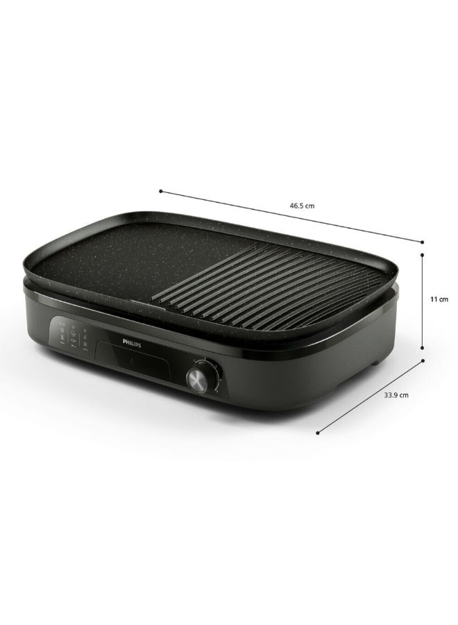 Philips Table Grill,2400 W,Adjustable Temperature,1250 Cm² Grilling Surface,Maifan Stone Coating,Removable Plates 2400 W HD6210/90 Black - Image 2