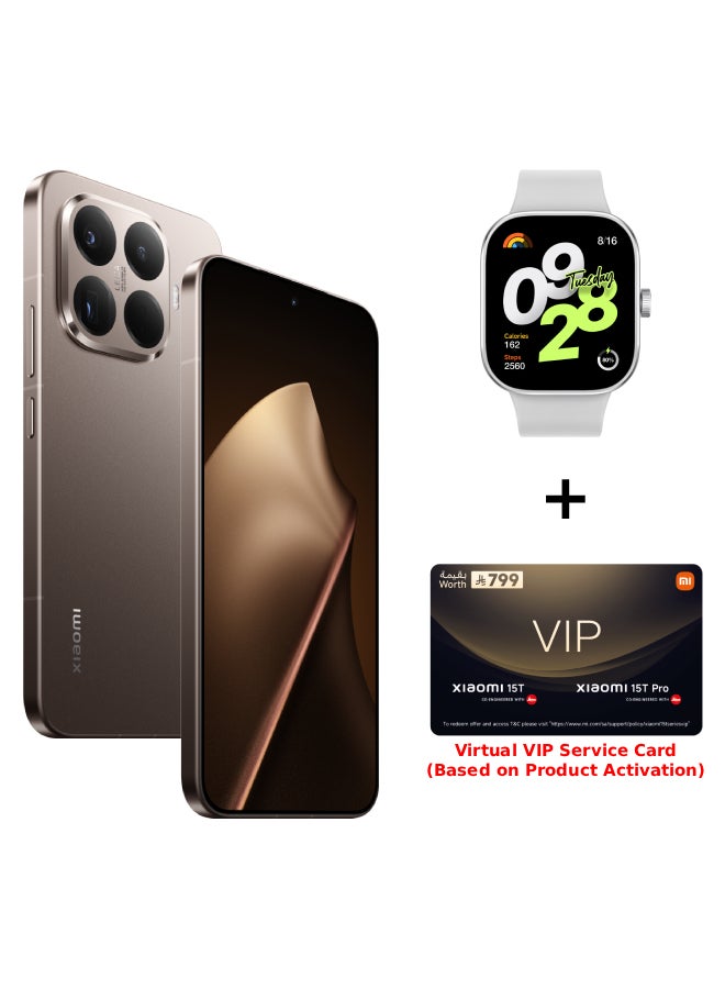 Xiaomi 15T Pro Dual SIM+eSIM Mocha Gold 12GB RAM 512GB 5G - Global Version with Redmi Watch 4 + Virtual VIP Service Card - Image 1