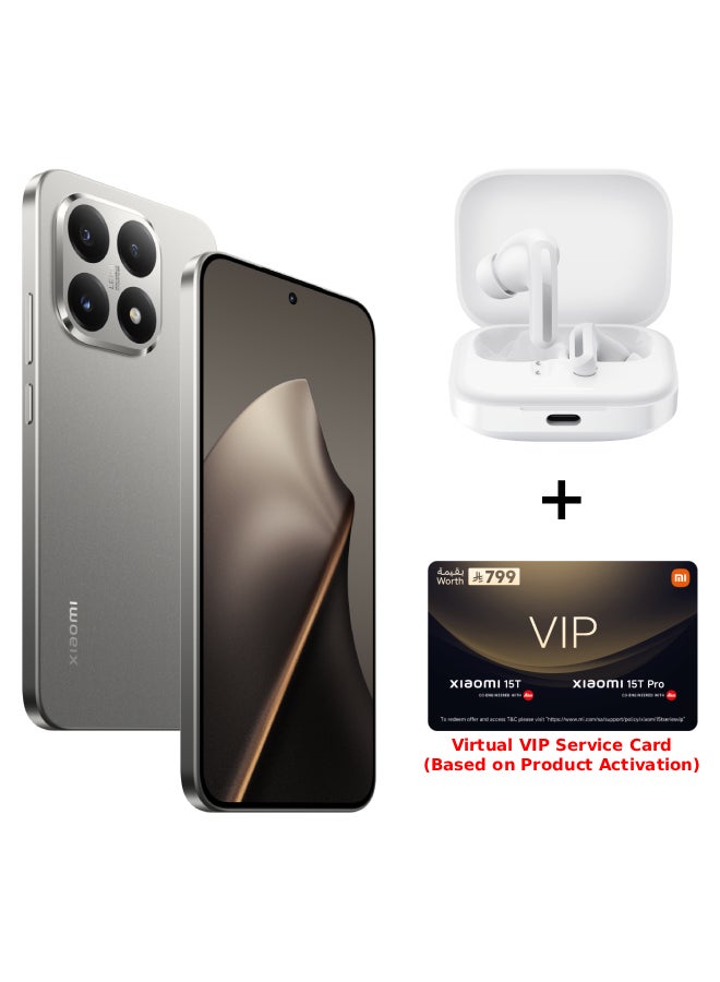 Xiaomi 15T Dual SIM+eSIM Gray 12GB RAM 256GB 5G - Global Version with FREE Gifts (Redmi Buds 5 + Virtual VIP Service Card) - Image 1
