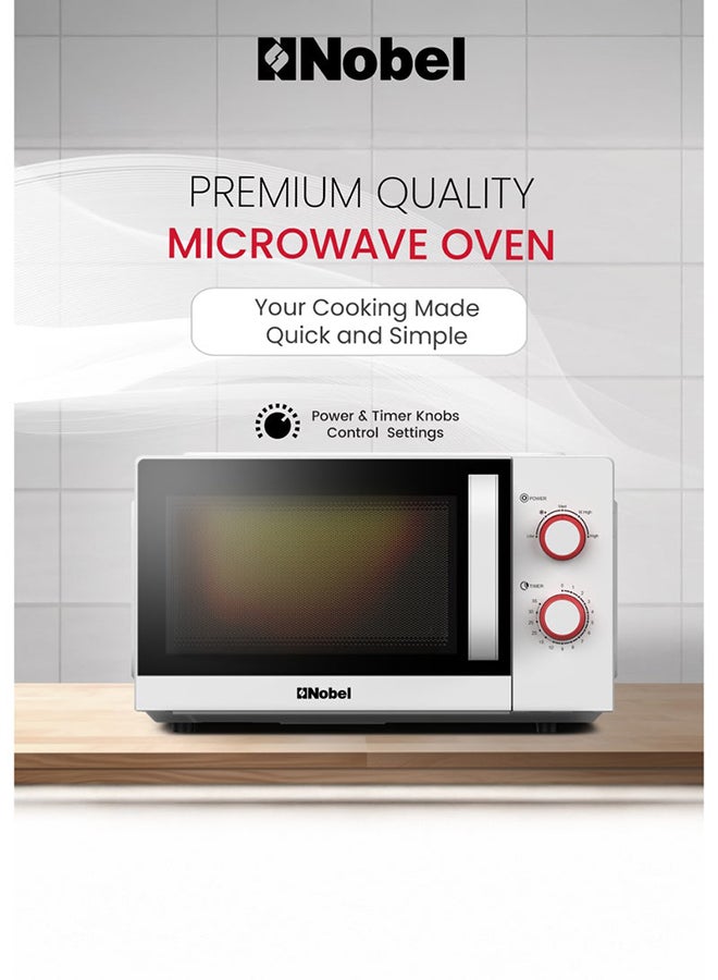 نوبل ميكروويف 20 لتر مع تحكم بمقبض ميكانيكي، 5 مستويات طاقة، إشارة انتهاء الطهي، وصينية زجاجية دوارة 20 لتر 700 واط - Image 2
