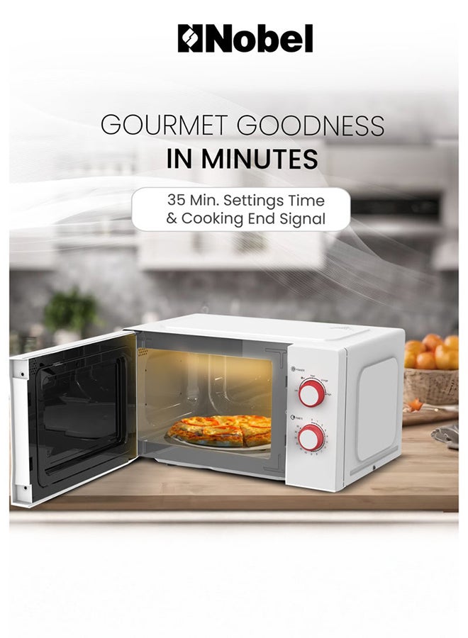 نوبل ميكروويف 20 لتر مع تحكم بمقبض ميكانيكي، 5 مستويات طاقة، إشارة انتهاء الطهي، وصينية زجاجية دوارة 20 لتر 700 واط - Image 3