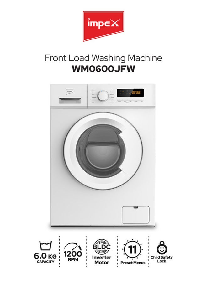 إمبكس 6 Kg Front Load Washing Machine | 1200 RPM | BLDC Inverter Motor | 11 Wash Programs & 5 Advanced Functions | LED Display | Child Lock | Temperature & Speed Control | Time Delay Function | Energy Efficient | WM0600JFW 6 L 1600 W WM0600JFW white - Image 1