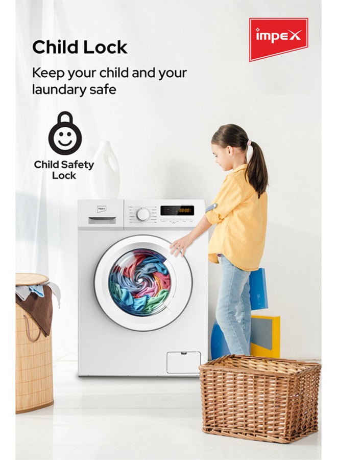 إمبكس 6 Kg Front Load Washing Machine | 1200 RPM | BLDC Inverter Motor | 11 Wash Programs & 5 Advanced Functions | LED Display | Child Lock | Temperature & Speed Control | Time Delay Function | Energy Efficient | WM0600JFW 6 L 1600 W WM0600JFW white - Image 5