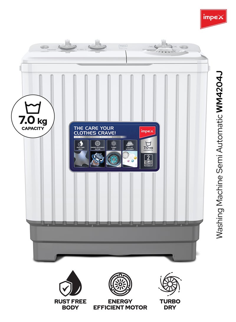 إمبكس غسالة ملابس شبه أوتوماتيكية بسعة 7 كجم، مع مجفف هوائي، محرك موفر للطاقة منخفض الضوضاء، تصميم لغسل اليدين، وفرشاة طوق - Image 1