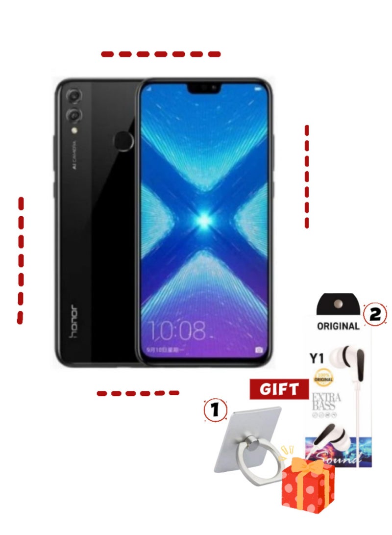 هونور 8X ثنائي الشريحة أسود 6GB RAM 128GB 4G LTE - مع مجموعة هدايا (سماعة ألعاب Y1 مع صوت عميق + حامل موبايل) - Image 1