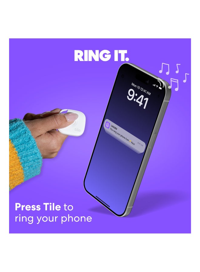 تايل متعقب بلوتوث ميت، باحث عن المفاتيح ومحدد العناصر للمفاتيح، الحقائب والمزيد. باحث عن الهاتف. متوافق مع كل من iOS و Android. عبوة 4، متعددة الألوان. - Image 3