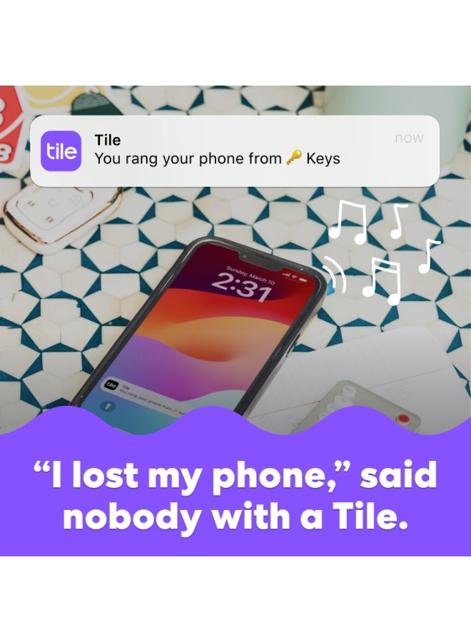 تايل سليم - جهاز تتبع المحفظة، جهاز تتبع بلوتوث ومحدد العناصر لبطاقات الأمتعة، جوازات السفر والمزيد. متوافق مع كل من iOS و Android. محدد الهاتف. عبوة من 2. - Image 4