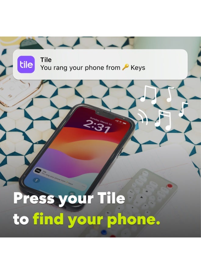 تايل متعقب بلوتوث ميت، باحث عن المفاتيح ومحدد العناصر للمفاتيح، الحقائب والمزيد. باحث عن الهاتف. متوافق مع كل من iOS و Android. عبوة 2. - Image 4