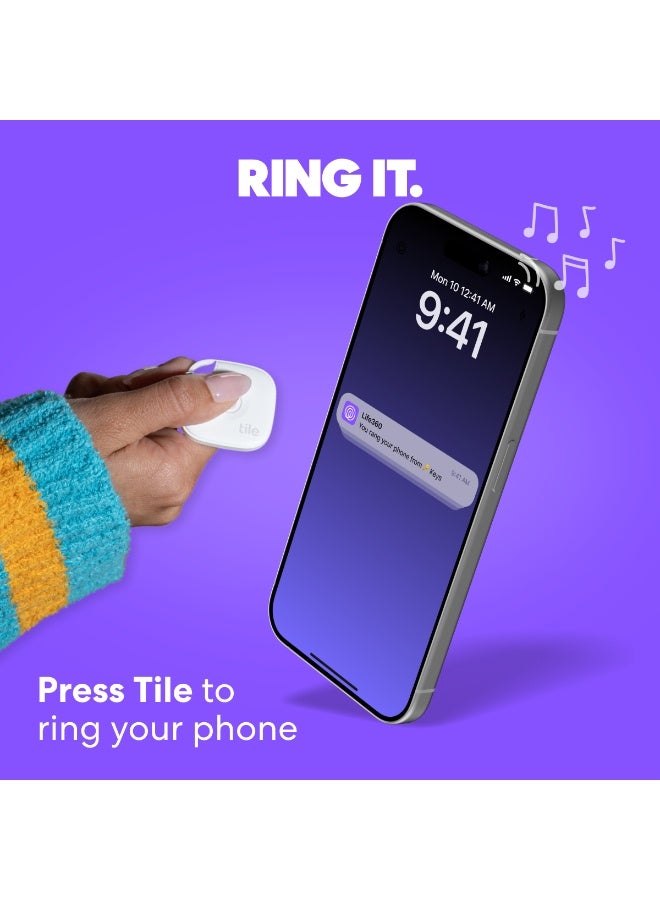 تايل متعقب بلوتوث ميت، باحث عن المفاتيح ومحدد العناصر للمفاتيح، الحقائب والمزيد. باحث عن الهاتف. متوافق مع كل من iOS و Android. عبوة واحدة. - Image 3