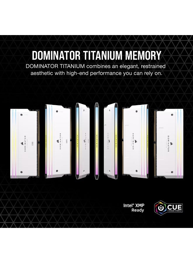 كورسير Dominator Titanium RGB DDR5 64GB (2x32GB) Desktop Memory Kit, 6600MHz High-Speed RAM, CL32 Low Latency, 1.40V Tested Voltage, 288-Pin, Intel XMP 3.0, DHX Cooling, Forged Aluminum Heatspreader, 11-Zone Addressable RGB, Swappable Top Bar, White | CMP64GX5M2X6600C32W - Image 2